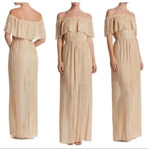 Dress the Population Cream Off-Shoulder Maxi Dress